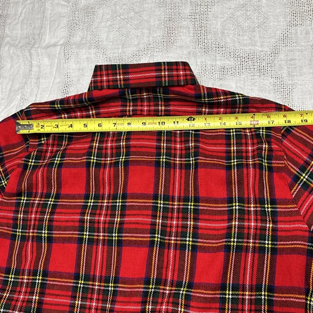 Vtg Sz L Henryk Shirt Mens Large Red Blue Plaid Button Up Wool Blend Made UK 90s